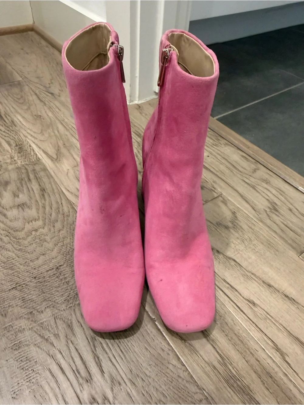 Sam Edelman Pink Suede Block Heel Ankle Boots